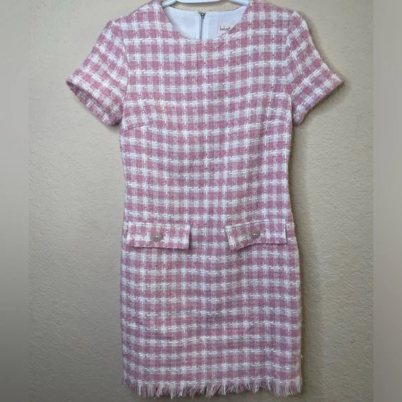 Bepop tweed pink and white stripe dress short sleeve size S - Picture 2 of 8